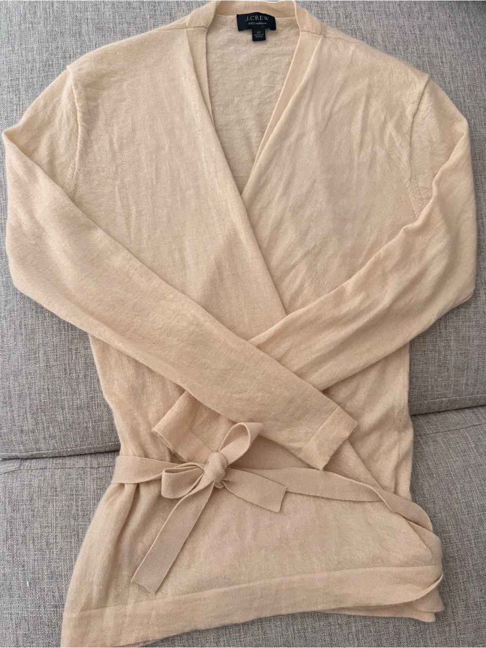J. Crew Cashmere Beige/Cream Wrap Tie Sweater